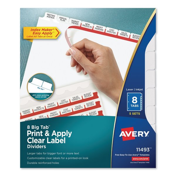 Avery Dennison Printable Index Dividers, 8 Tab, White, Pk5 11493